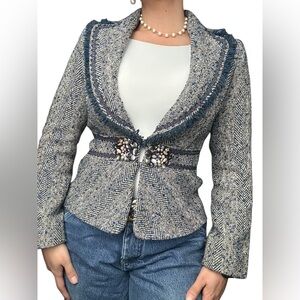 Besti Belli  Tweed Blazer with Blue trim Accents and jewelry small